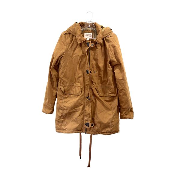 Forever21 Tan Hooded Faux fur Parka Jacket Size M Cotton Blend - Picture 1 of 11